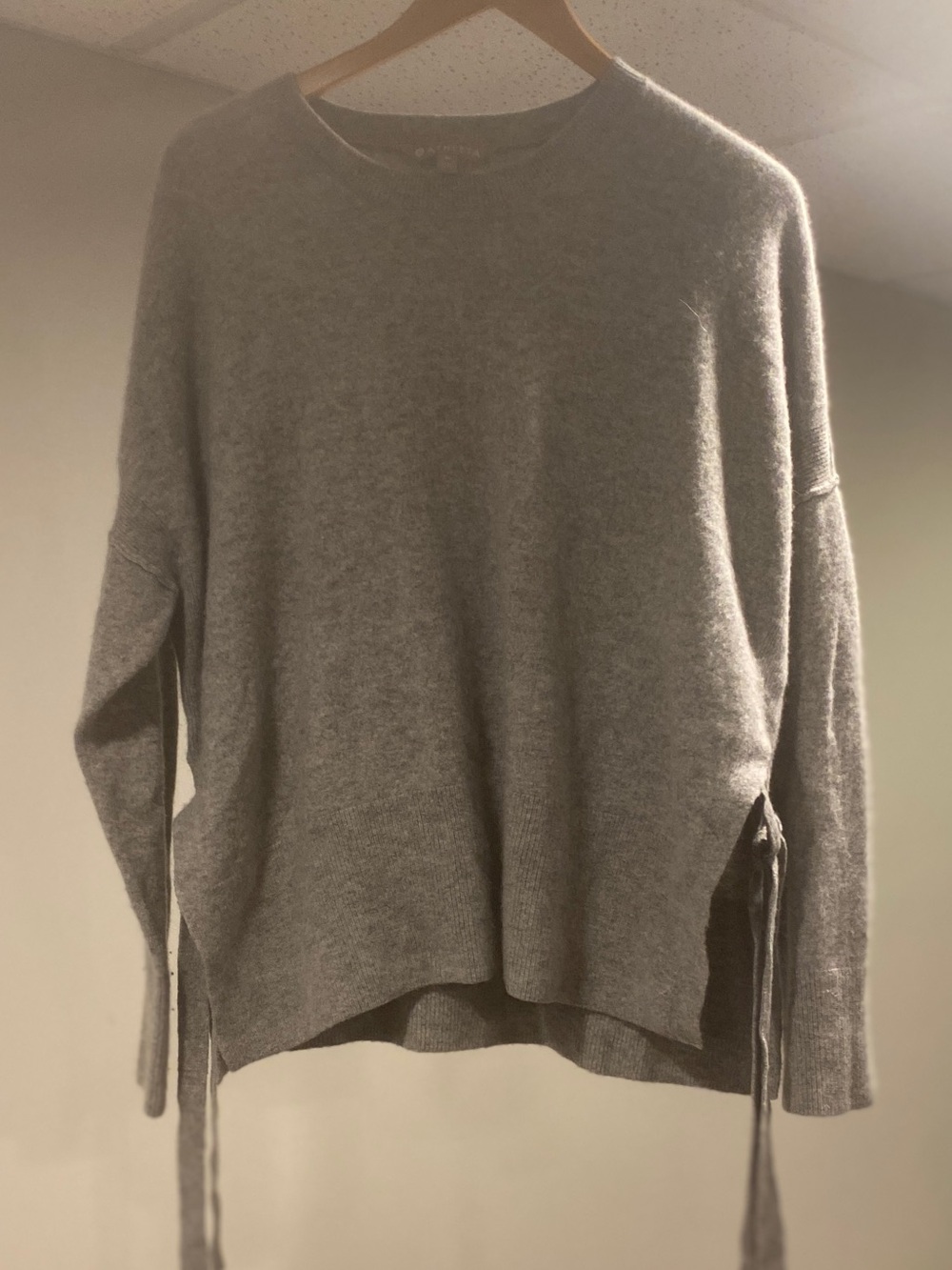 Athleta Light Gray  100%cashmere Crewneck Sweater with Side Ties